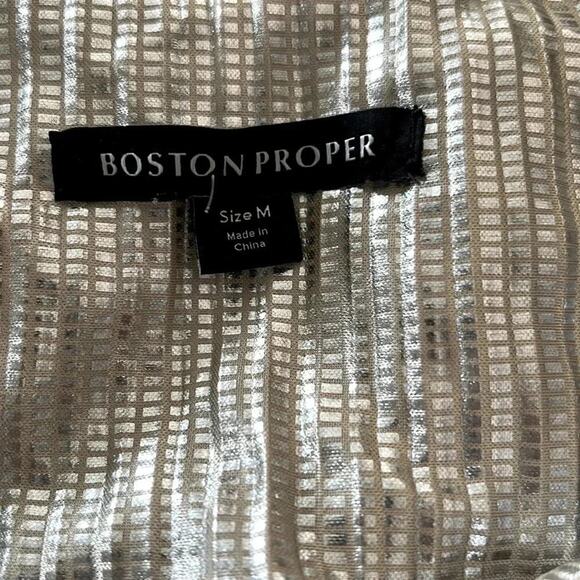 BOSTON PROPER Metallic Pleated Long Sleeve Dress Size M - Picture 11 of 12